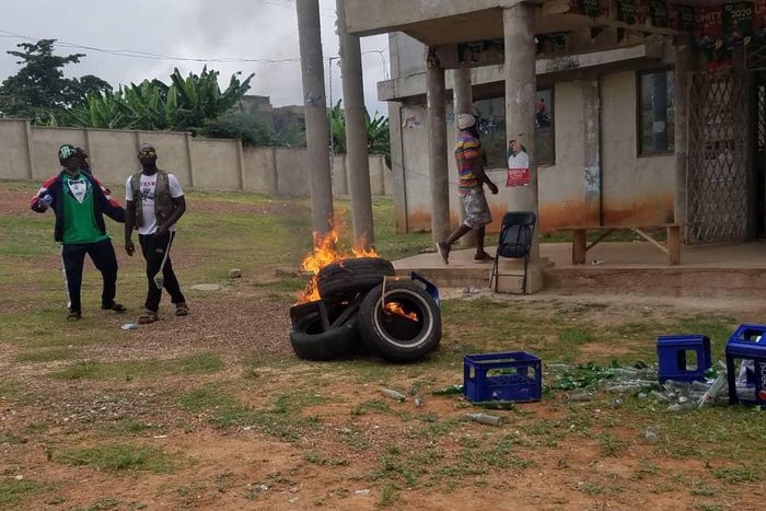 NDC youth lock up party office and burn tyres