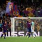 Barcelona forward Luis Suarez celebrates his second goal