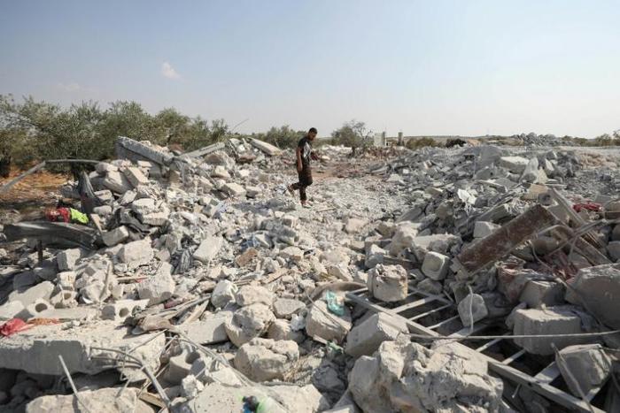 Ruins near the northwestern Syrian village of Barisha after a US helicopter-borne assault that ended in the death of the leader of Islamic State, Abu Bakr al-Baghdadi