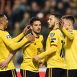 Eden Hazard won and converted the decisive penalty in Belgium's win over Russia in Brussels
