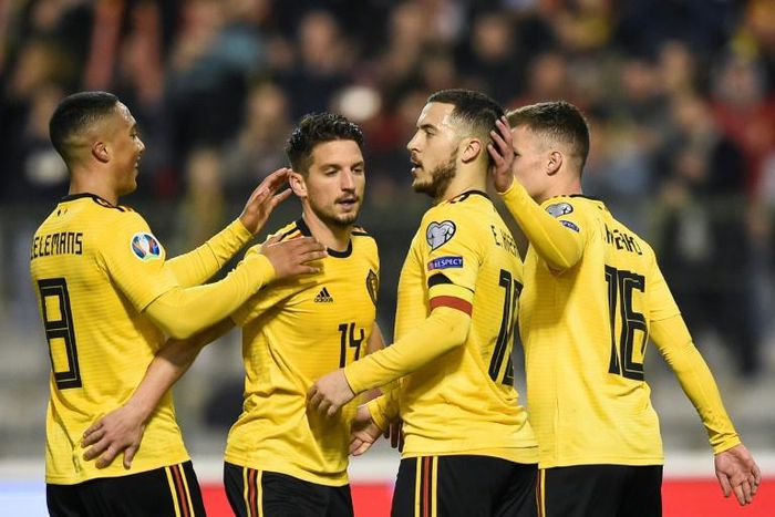 Eden Hazard won and converted the decisive penalty in Belgium's win over Russia in Brussels