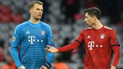 Bayern Munich's Germany goalkeeper Manuel Neuer and Polish forward Robert Lewandowski count the cost of their Champions League exit