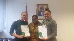 Michaela and Julia Tomfeah with Ambassador Gina Blay