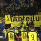 Achraf Hakimi celebrates in front of Borussia Dortmund fans after sealing a 3-2 win over Inter Milan in the Champions League