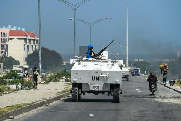 UN peacekeepers patrol gang territory in Port-au-Prince in July 2019 -- the United Nations' 15-year-old peacekeeping mission in Haiti is being replaced by a scaled down political mission