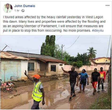 Floods will be a thing of the past if I become MP – Dumelo assures constituents