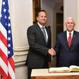 US Vice President Mike Pence shakes hands with Irish Prime Minister Leo Varadkar at Farmleigh House in Phoenix Park, Dublin