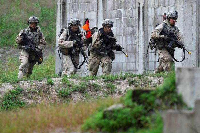 US soldiers participating in a drill with South Korean troops near Pocheon in 2017