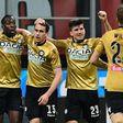 Italian forward Kevin Lasagna (2ndL) grabbed a point for Udinese at the San Siro
