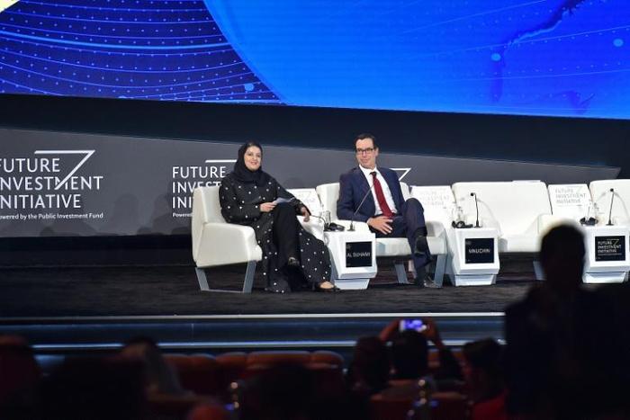 US Treasury Secretary Steven Mnuchin (R) takes part in a panel discussion during the Future Investment Initiative forum at the King Abdulaziz Conference Centre in Riyadh on Wednesday