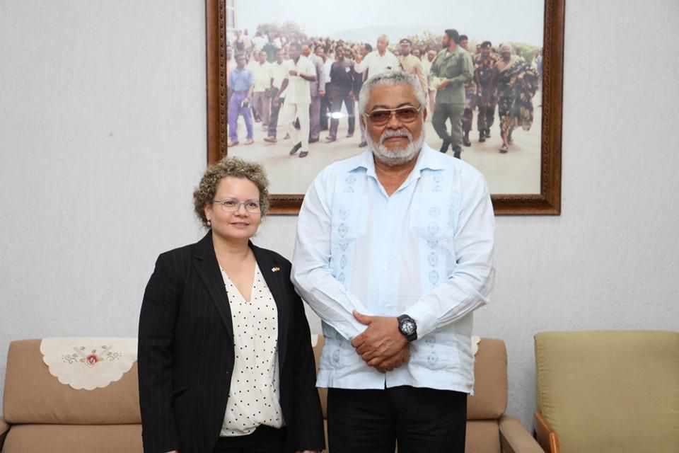 Former president Jerry John Rawlings with Ambassador to Ghana, Shani Cooper