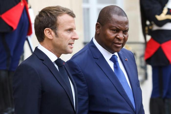 French President Emmanuel Macron with Central African Republic's President Faustin-Archange Touadera after talks in Paris on Thursday.