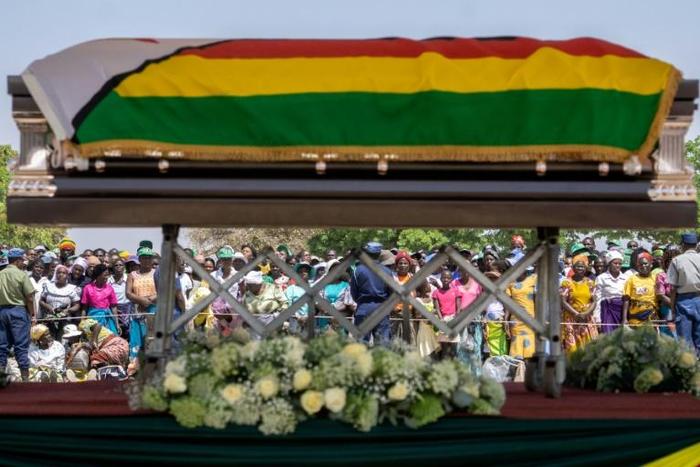 The coffin of late former Zimbabwean president Robert Mugabe is lying in state at Murombedzi Growth Point