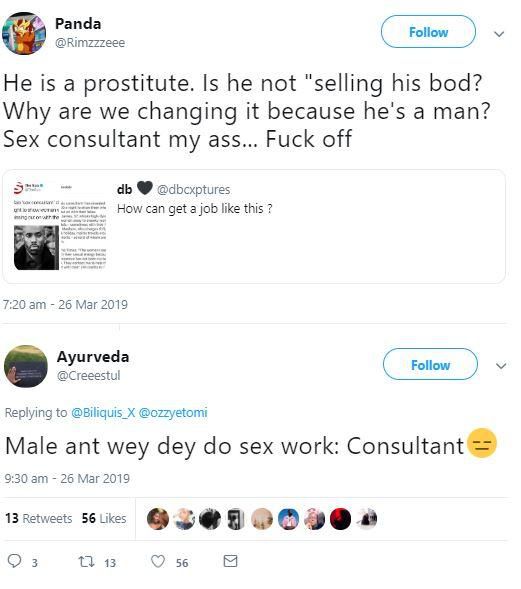 Outrage as male sex workers are referred to as “sex consultants”, while females are called prostitutes