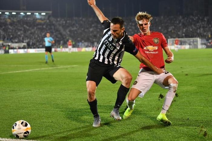 Partizan's Bojan Ostojic struggled to cope with Manchester United teenager Brandon Williams