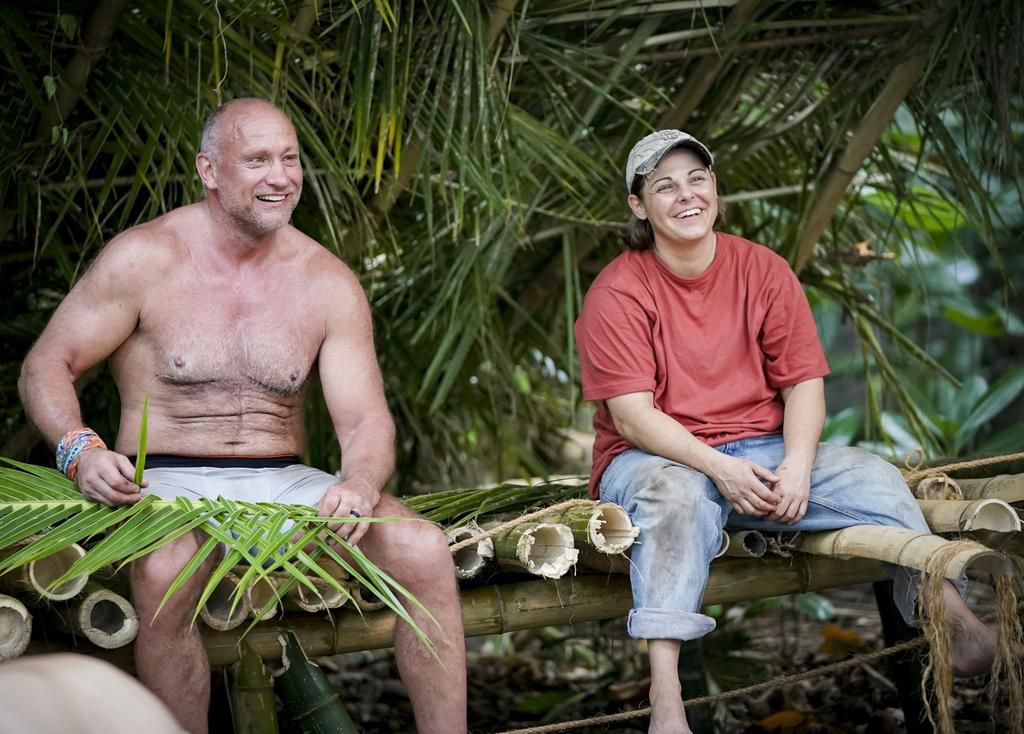 Tom Laidlaw and Elaine Stott during the first episode of Survivor: Island of the Idols.