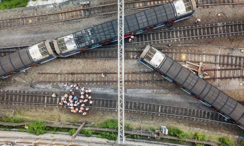 Three carriages left the tracks and were zigzagged across the rails near Hung Hom station in Kowloon