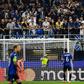 Manor Solomon (R) wheels away in celebration after scoring the winning goal for Shakhtar Donetsk against Atalanta in Milan
