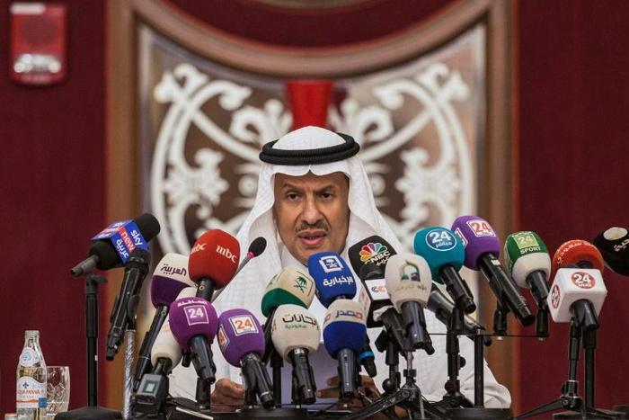 Saudi Arabia's Energy Minister Prince Abdulaziz bin Salman gives a press conference in the Red Sea city of Jeddah on September 17, 2019