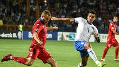 Italy midfielder Lorenzo Pellegrini (R) scored his first goal for the Azzurri against Armenia in September.