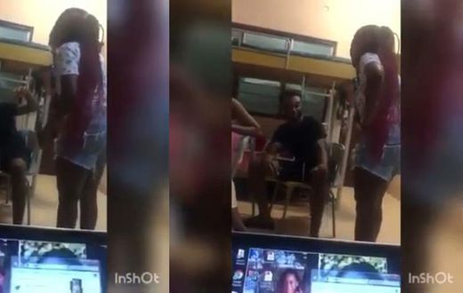 Legon student beats up boyfriend severely with bathroom slippers for cheating on her (videos)