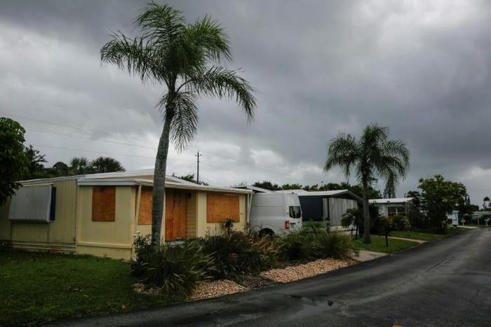 A residence in a mobile home park in Jensen Beach, Florida, was boarded up on September 2, 2019; the area is under a mandatory evacuation order as Hurricane Dorian slowly approaches
