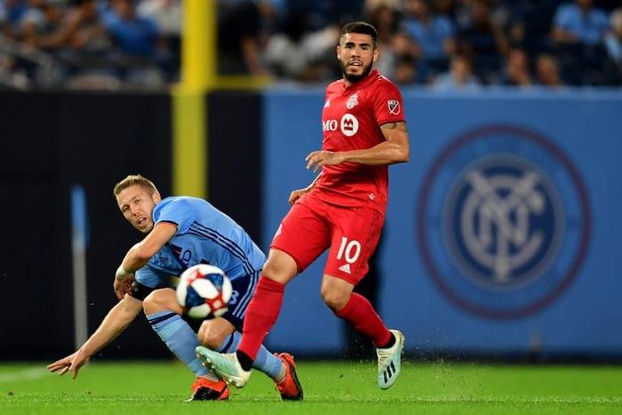 Two goals from Alejandro Pozuelo (10) fired Toronto FC past New York City FC and into the MLS Cup Eastern Conference final