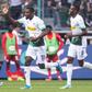 Borussia Moenchengladbach's French forward Marcus Thuram (C) celebrates with team mates after scoring both goals in their 2-1 come-back win against Fortuna Duesseldorf on Sunday in the Bundesliga.