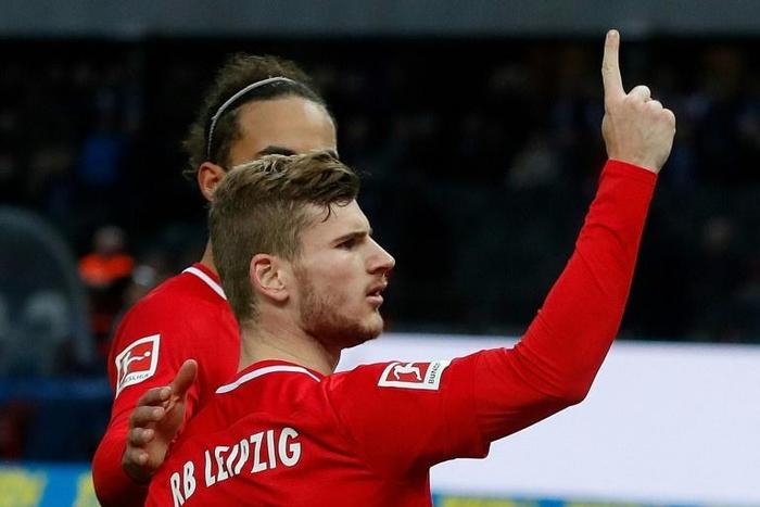 Timo Werner scored twice as RB Leipzig won 4-2 at Hertha Berlin on Saturday to climb to second in the Bundesliga table.
