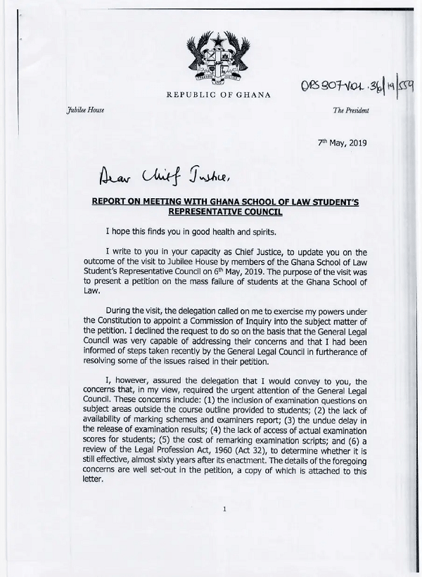 Nana Addo's letter to Sophia Akuffo