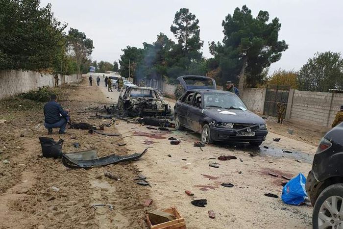 The scene after Wednesday's attack at the Ishkobod border post, some 50 kilometres (30 miles) west of the Tajikistan capital Dushanbe