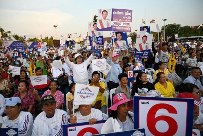 Supporters of the Phalang Pracharat party -- which has thrown its lot in with the Thai junta -- attend a campaign rally in Chonburi province ahead of the country's general election