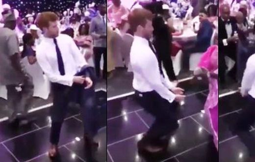 White man steals the show with his spellbinding dance moves at African traditional wedding (video)