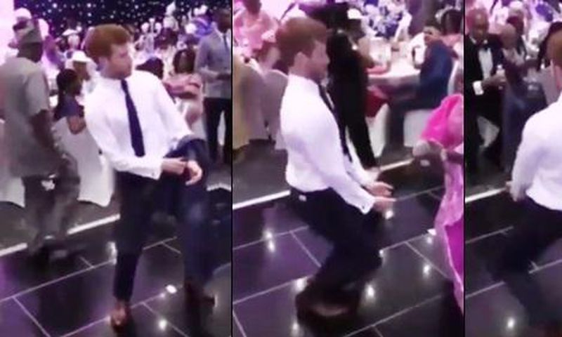 White man steals the show with his spellbinding dance moves at African traditional wedding (video)