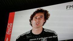 Mexican goalkeeper Guillermo Ochoa speaks out against homophobic chants in a message screened at the Azteca Stadium in Mexico City on October 15, 2019