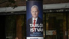 Campaign billboard for city mayor Istvan Tarlos in Budapest ahead of municipal elections seen as a rare chance for the opposition to roll back the power of Prime Minister Viktor Orban