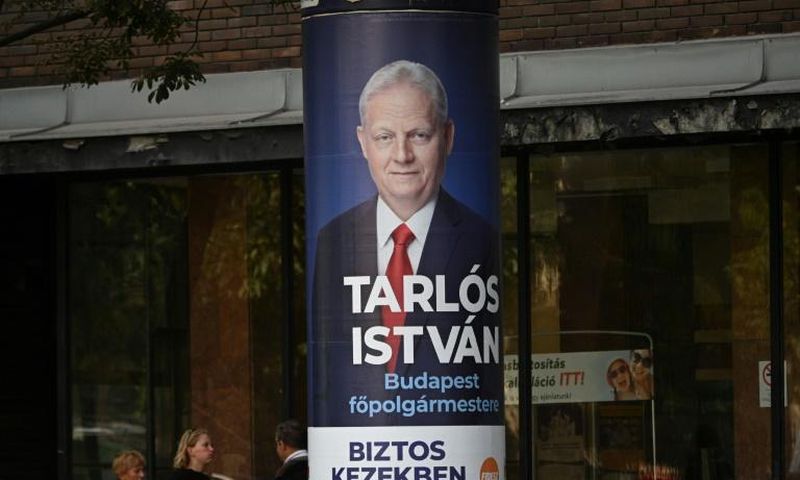 Campaign billboard for city mayor Istvan Tarlos in Budapest ahead of municipal elections seen as a rare chance for the opposition to roll back the power of Prime Minister Viktor Orban