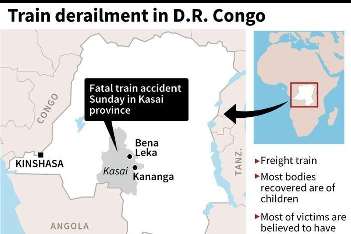 Map locating the area of fatal train accident in DR Congo on Sunday