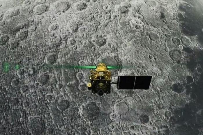 This screen grab taken from a live webcast by the Indian Space Research Organisation (ISRO) shows the Vikram lander before it was supposed to land on the Moon -- communication was subsequently lost