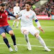 Sergio Ramos (right) takes on Norway defender Omar Elabdellaoui