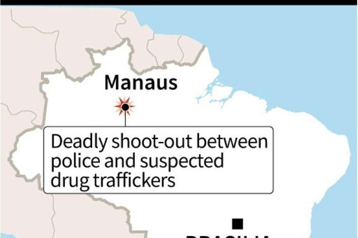 Map of Brazil locating Manaus, site of deadly shoot-out between police and suspected drug traffickers