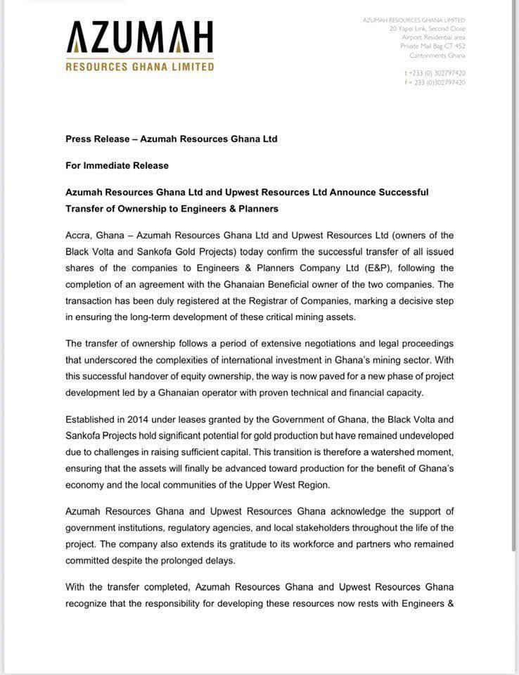 Ibrahim Mahama’s E&P officially takes over Black Volta and Sankofa Gold projects