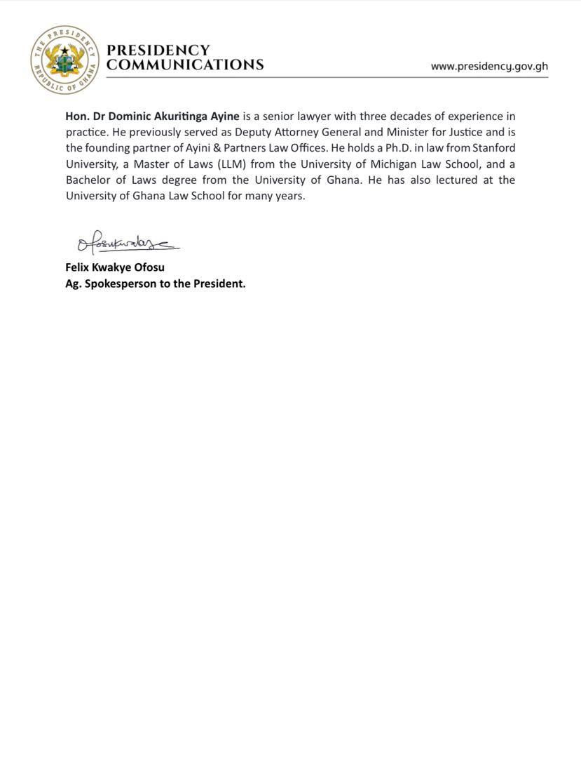 President Mahama names Minister-designates for Finance, Energy and Attorney-General