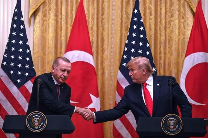 Standing next to US President Donald Trump at the White House in November 2019, Turkey's President Recep Tayyip Erdogan (L) warned that "allegations are being used in order to dynamite our reciprocal and bilateral relations"