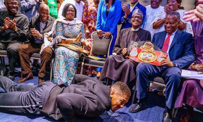 Photo: Humble Anthony Joshua prostrates before President Buhari