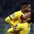 Seventeen-year-old Barcelona forward Ansu Fati (Top) celebrates after becoming the youngest player to score in the Champions League.