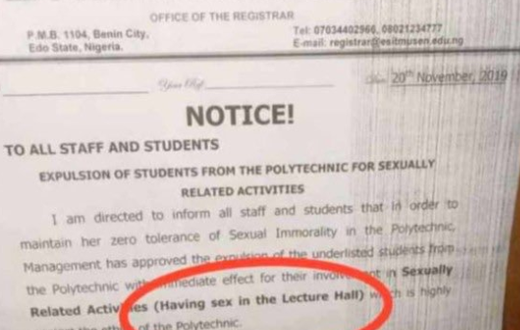 Students caught having sex in “lecture hall” have been sacked (photo)