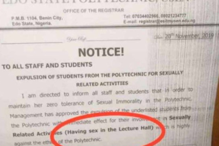 Students caught having sex in “lecture hall” have been sacked (photo)
