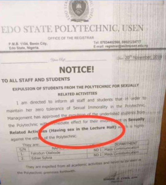 Students caught having sex in “lecture hall” have been sacked (photo)