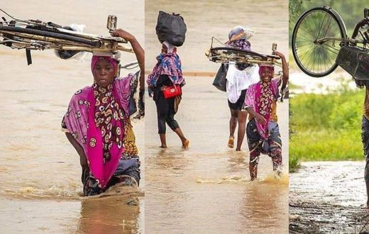 Photos of Ghanaian women dangerously crossing a stream with their babies are heart-stopping